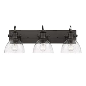 Hines 3-Light Rubbed Bronze Bath Vanity with Seeded Glass