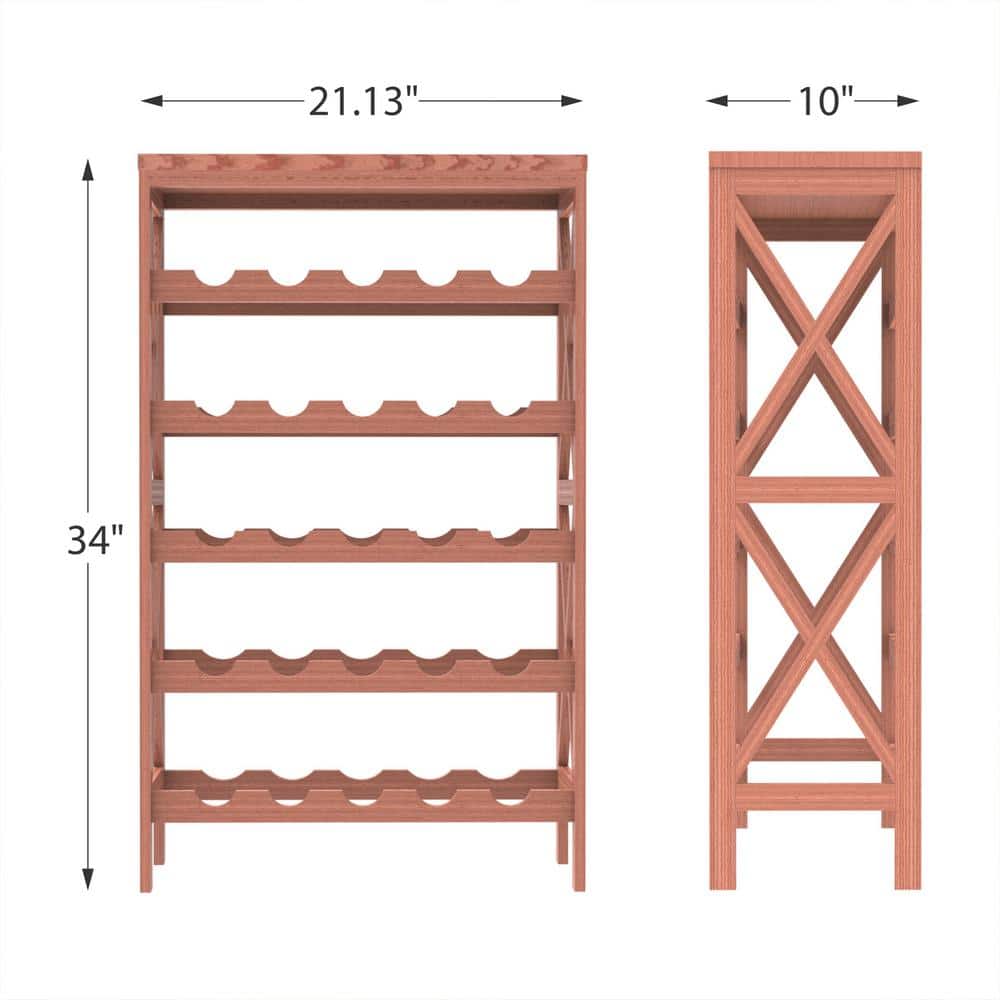 Rustic Brown 25-Bottle Solid Wood Freestanding Wine Rack