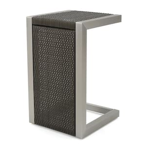 New Brown Outdoor Patio Modern Wicker C-Shaped End Table for Backyard, Deck, Garden