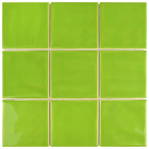 Merola Tile Take Home Tile Sample - Twist Square Green Kiwi 3-7/8 in. x 3-7/8 in. Ceramic Wall