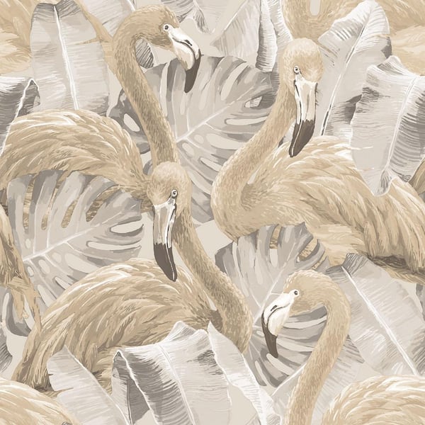 Unbranded Global Fusion Beige and Gray Flamingo Wallpaper
