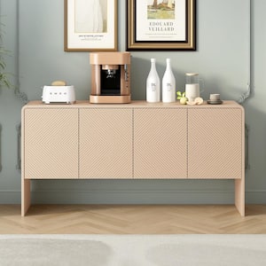 Apricot Cream Minimalist Style MDF 60 in. Sideboard with 4-Doors, Adjustable Shelves and Rebound Device