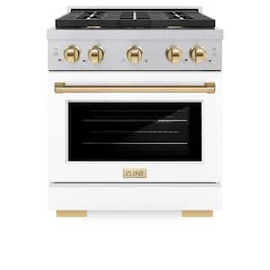 Autograph Edition 30 in. 4 Burner Gas Range with Convection Gas Oven in White Matte Door and Polished Gold Accents