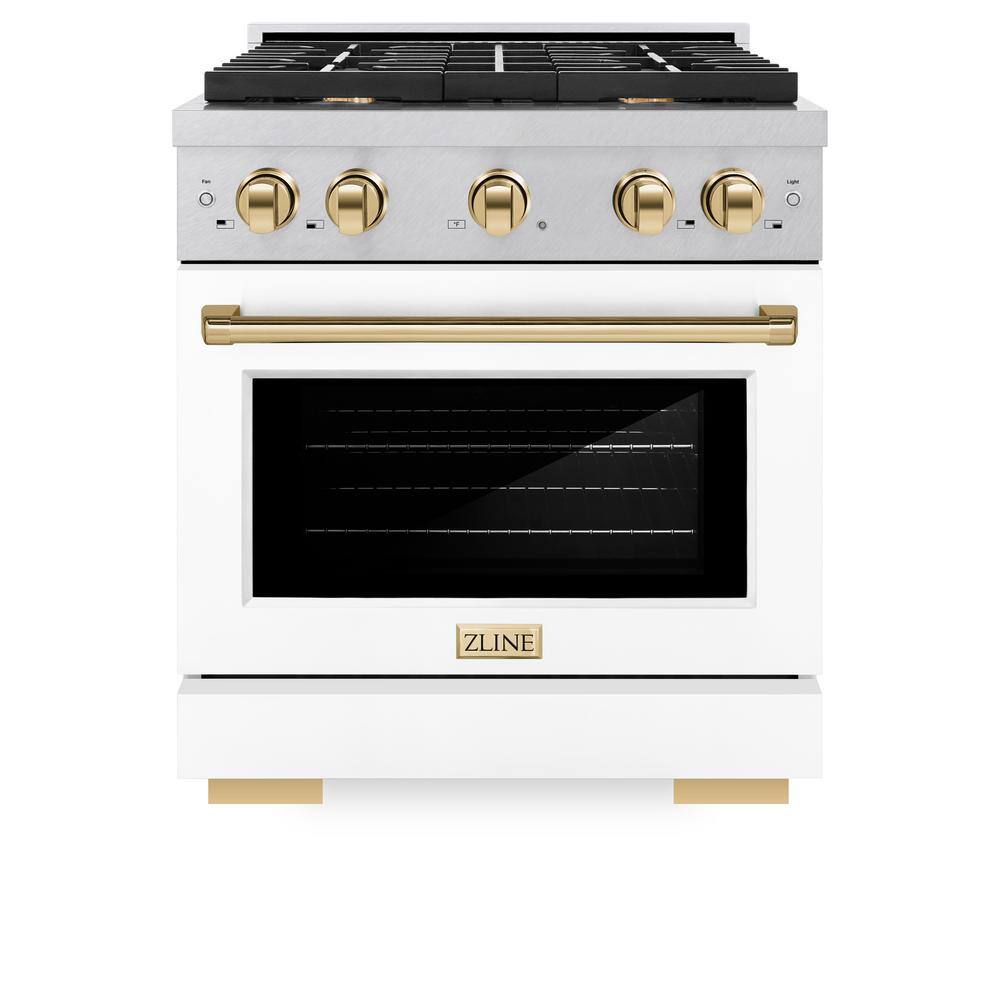 Autograph 30 in. Paramount Gas Range with 4 Burners and Convection Gas Oven in Satin Steel with White and Gold Accents price history on PriceWatchPro