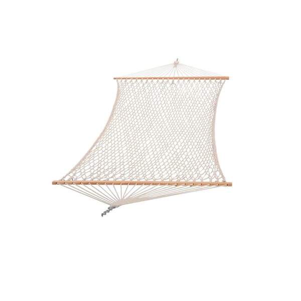 6.56 ft. Cotton Hammocks Traditional Rope Double Hammock with Hardwood Spreader Bar and Carrying Bag, Beige