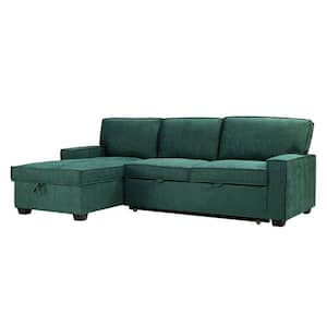 Hesione Teal 56.3 in W Square Arm Polyester L shaped Pull Out Sleeper Sofa & Chaise with Storage in Green