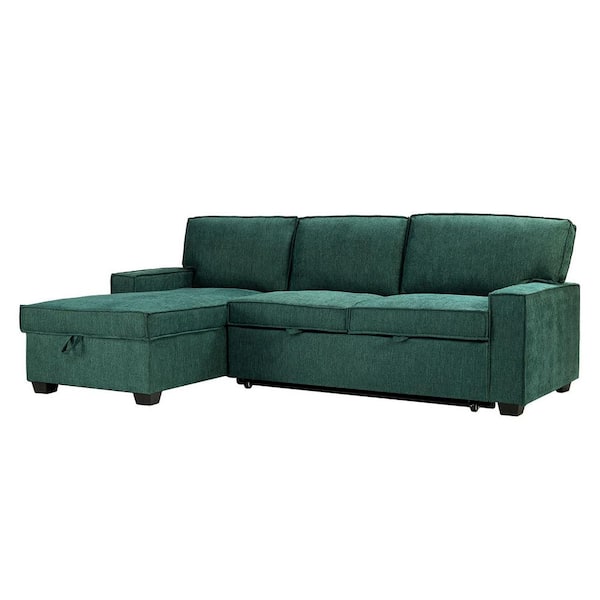 JAYDEN CREATION Hesione Teal 56.3 in W Square Arm Polyester L shaped Pull Out Sleeper Sofa & Chaise with Storage in Green