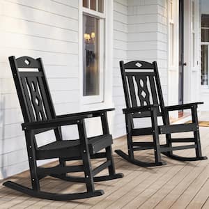 Oreo Classic Black Recycled Plastic PolyWood Weather-Resistant Adirondack Porch Rocker Patio Outdoor Rocking Chair