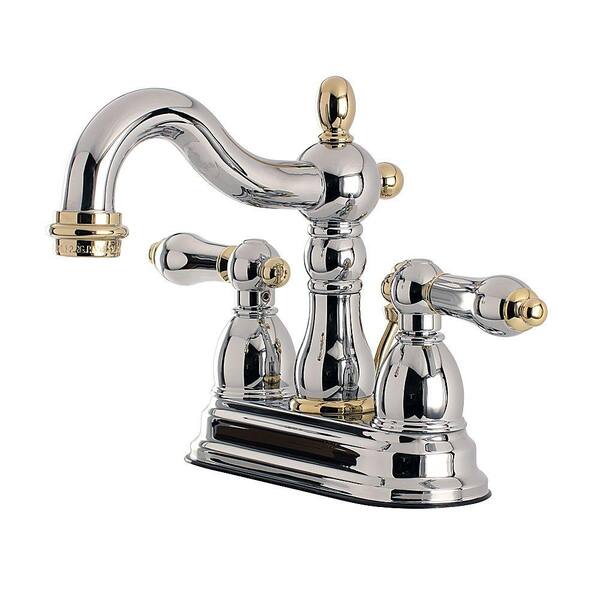 Kingston Brass Victorian 4 in. Centerset 2-Handle Bathroom Faucet in Chrome/Polished Brass