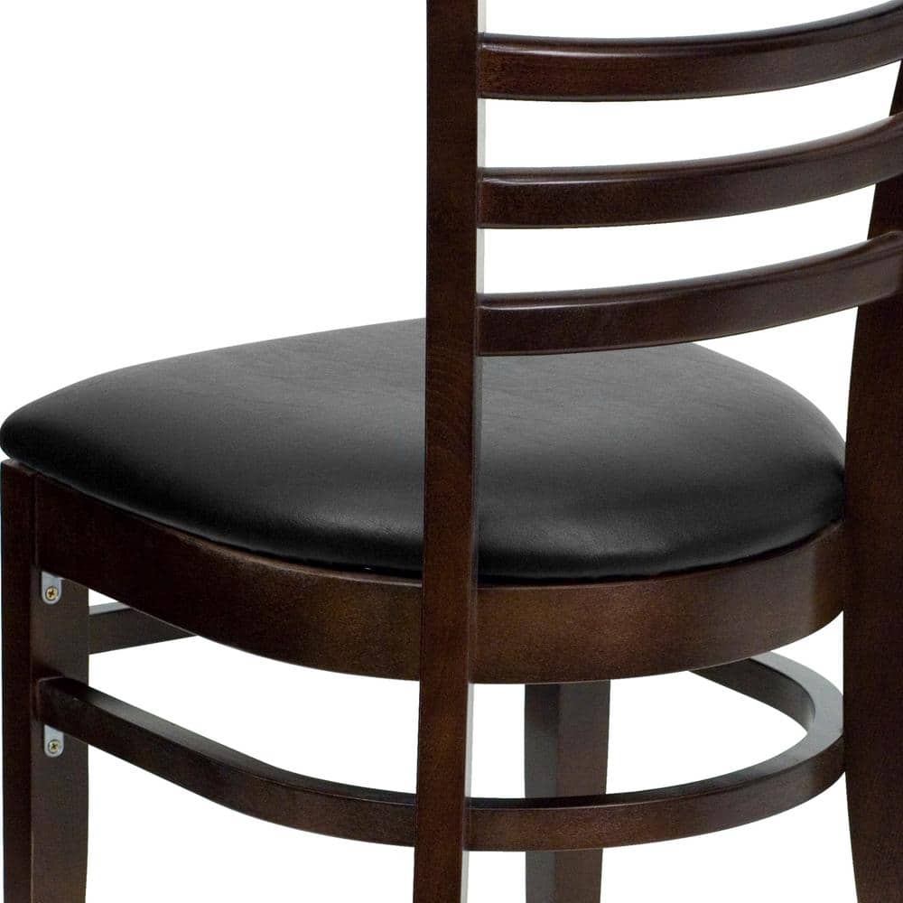 Walnut Wood and Black Vinyl Ladderback Side Chair