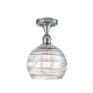 Athens Deco Swirl 8 in. 1-Light Polished Chrome Semi-Flush Mount with Clear Deco Swirl Glass Shade