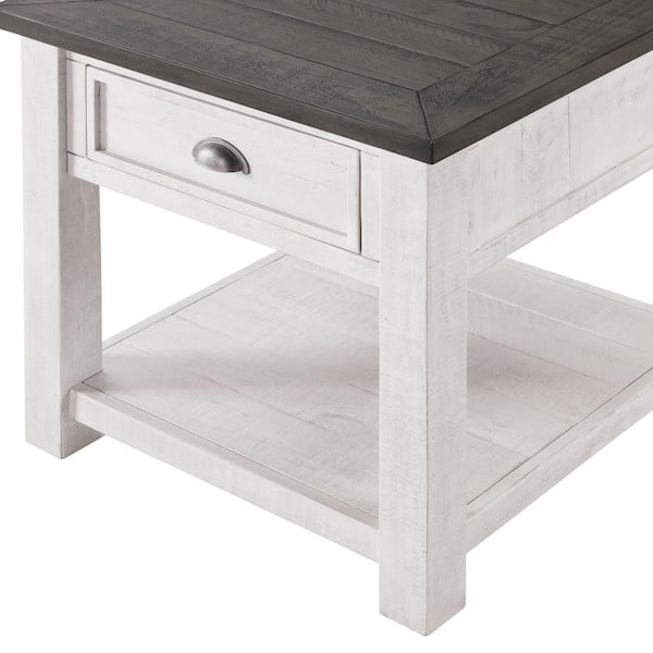 Benjara Coastal Style 24 in. H White and Gray Square Wooden End