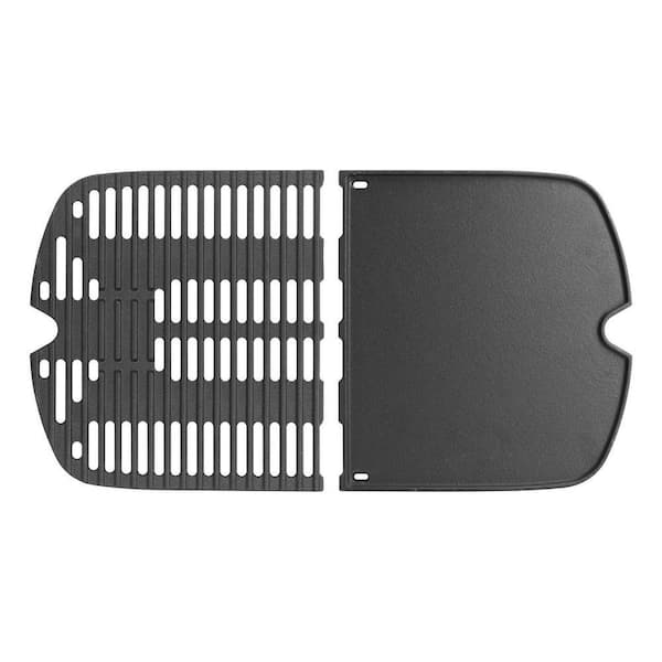 2-Pieces Black Cast Iron Grill Pan and Cooking Grate Set for Weber Traveler Portable Gas Grill, Heat Resistant