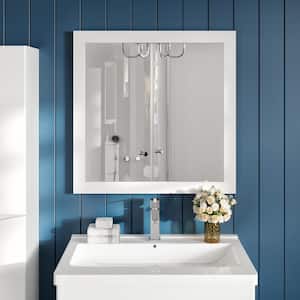 Sun 30 in. W x 30 in. H Framed Round Bathroom Vanity Mirror in Gloss White