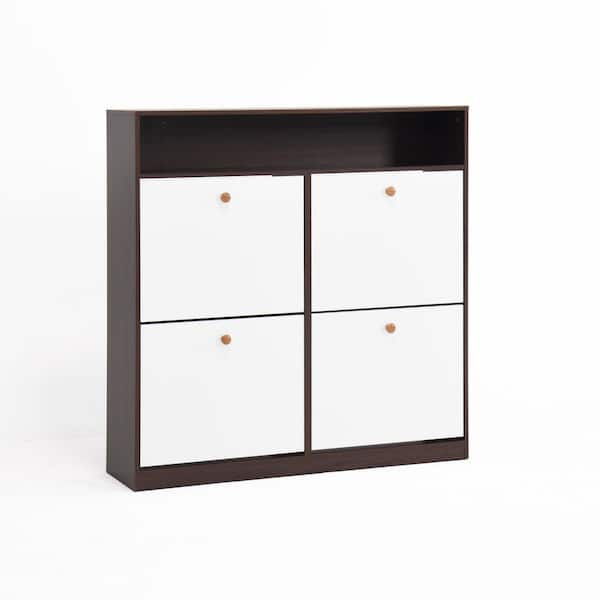 39.4 in. H x 39.4 in. W x 9.4 in. D Walnut Shoe Storage Cabinet with 4 Flip Drawers