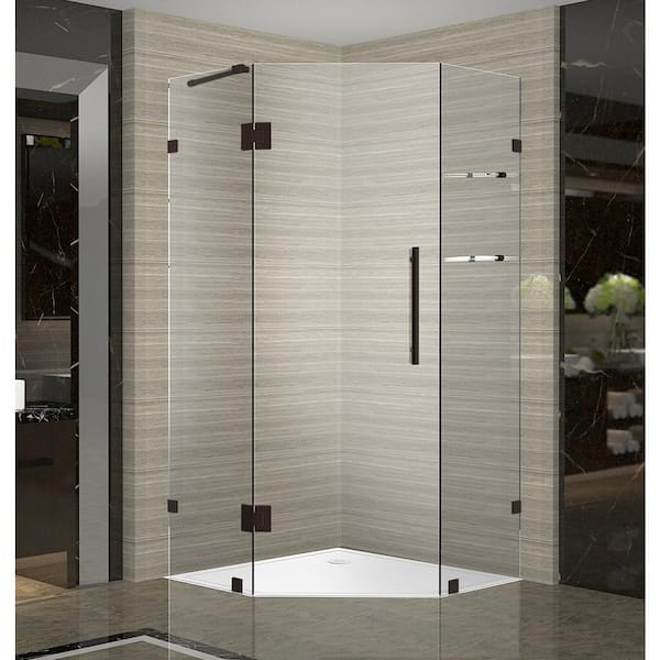 Aston Neoscape GS 36 in. x 36 in. 72 in. Frameless Neo-Angle Hinged Shower Enclosure with Glass Shelves in Bronze