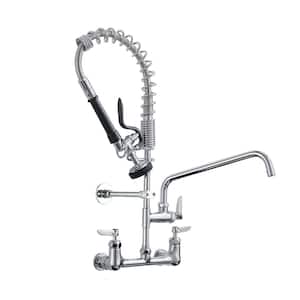 Double Handle Pull Down Sprayer Kitchen Faucet with Advanced Spray Wall Mount Commercial 8 in. Taps in Polished Chrome