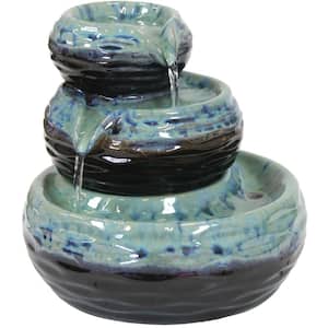 7 in. 3-Tier Modern Textured Bowls Ceramic Indoor Tabletop Fountain