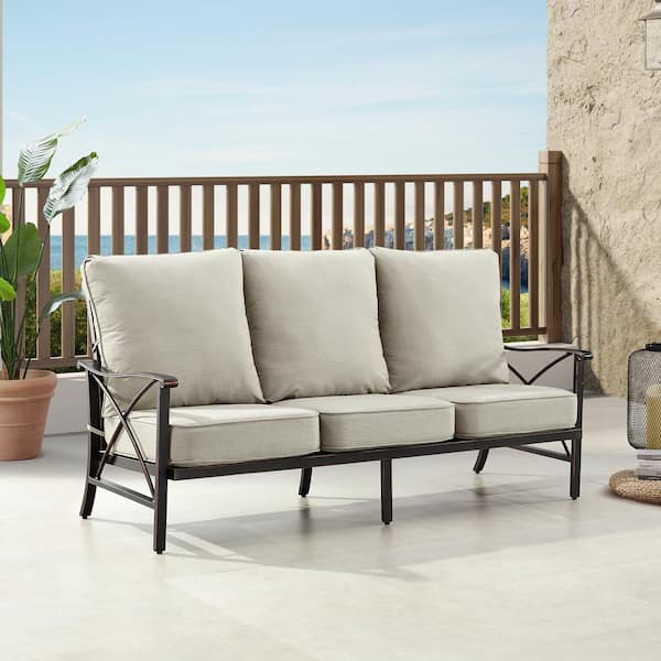Black 1-Piece Aluminum Outdoor Deep Seating Deep Seating Couch with Cushion with Light Gray Cushions