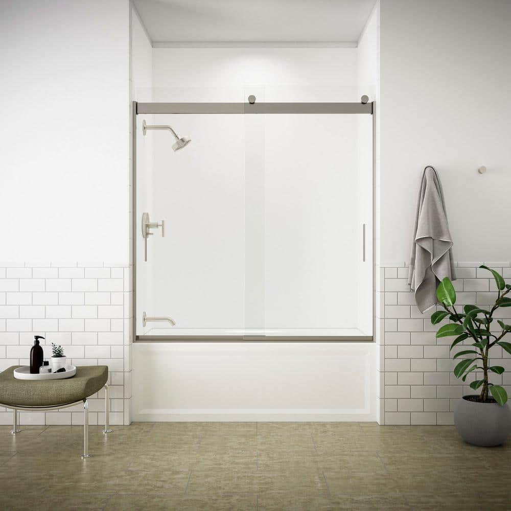 Levity Collection K-706002-L-MX 60"" CleanCoat Frameless Sliding Bath Door with 0.25"" Thick Crystal Clear Glass and Vertical Blade Handles in Matte -  Kohler, K706002LMX