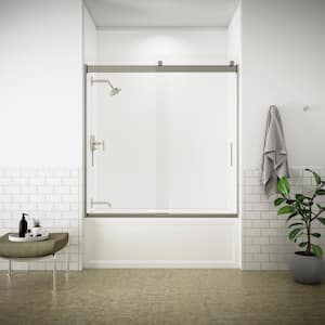 Levity 56-60 in. W x 62 in. H. Semi-Frameless Sliding Tub Door in Nickel with Blade Handles