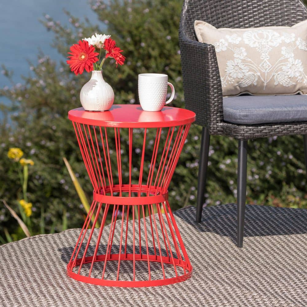 Modern Red Hourglass Metal Outdoor Side Table FXM-6207-RD - The