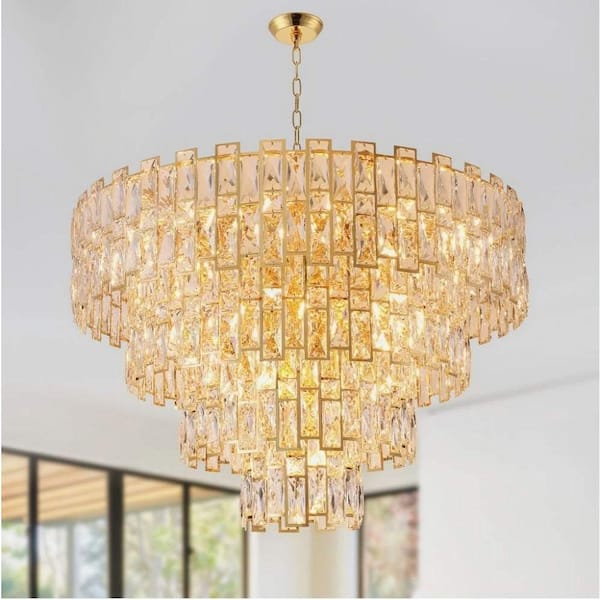 Jushua Modern 31.5 in. 21-Light Gold Luxury Crystal Chandelier