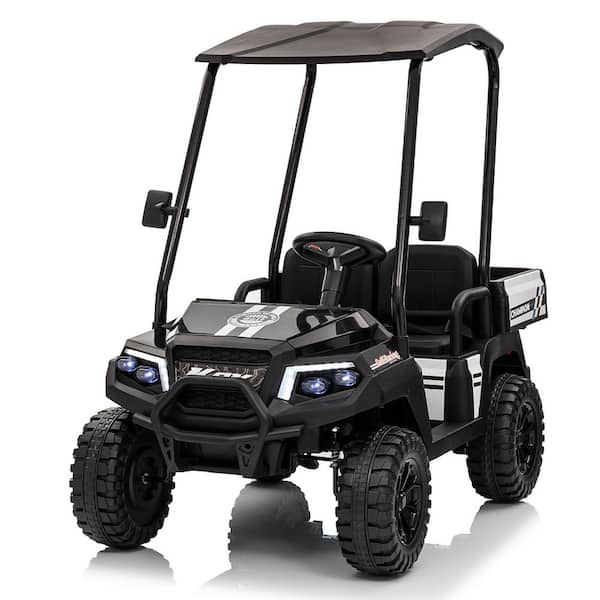 Huluwat Black 24-Volt Kids Electric Ride on Truck with 20 in. Wide Seat, Removable Sunshade, Dual-Motor Drive, for 3-8 Years