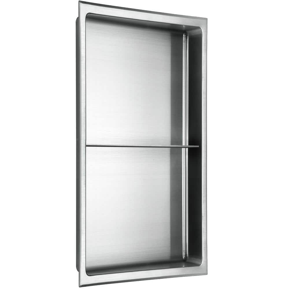 Brushed Stainless Steel Double Shelf Shower Niche 12" x 24"