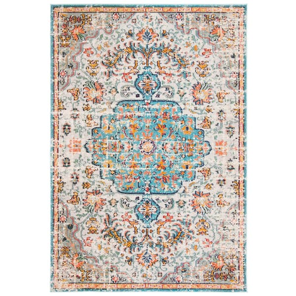 SAFAVIEH Madison Gray/Light Blue 4 ft. x 6 ft. Border Area Rug