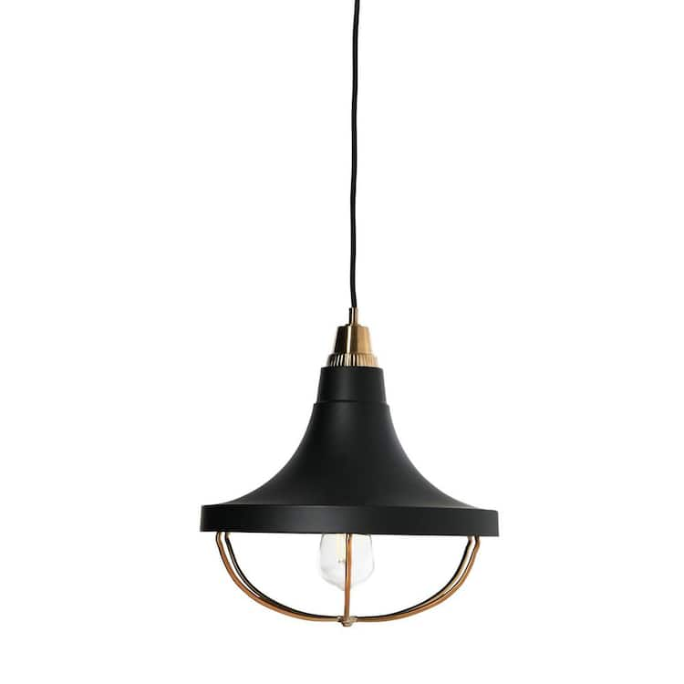 Robert Stevenson Lighting Presley Caged Trumpet Metal Ceiling Light Brushed Brass and Matte Black: Industrial Dome, Geometric Design, ETL Listed