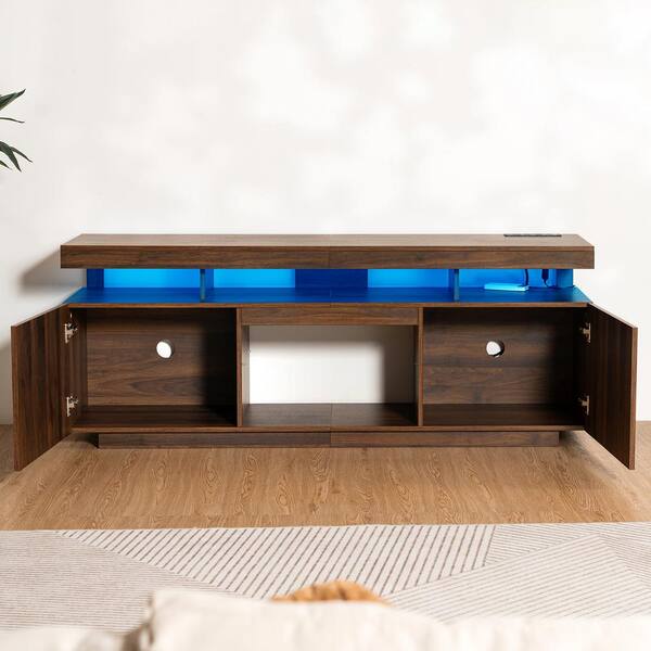 Hommpa 63.78 in. Modern Walnut TV Stand Fits TVs up to 70 in