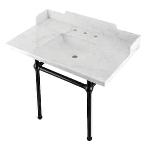 Fauceture 36 in. Marble Console Sink Set with Brass Legs in Marble White/Matte Black