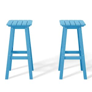 Laguna 29 in. HDPE Plastic All Weather Backless Square Seat Bar Height Outdoor Bar Stool in Pacific Blue, (Set of 2)