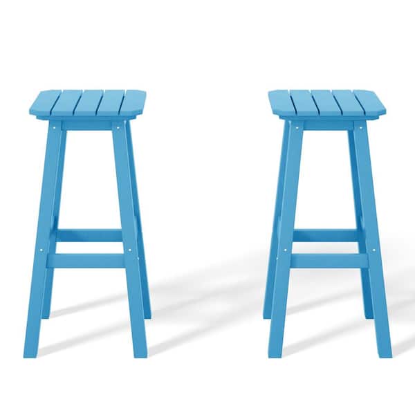 Laguna 29 in. HDPE Plastic All Weather Backless Square Seat Bar Height Outdoor Bar Stool in Pacific Blue, (Set of 2)