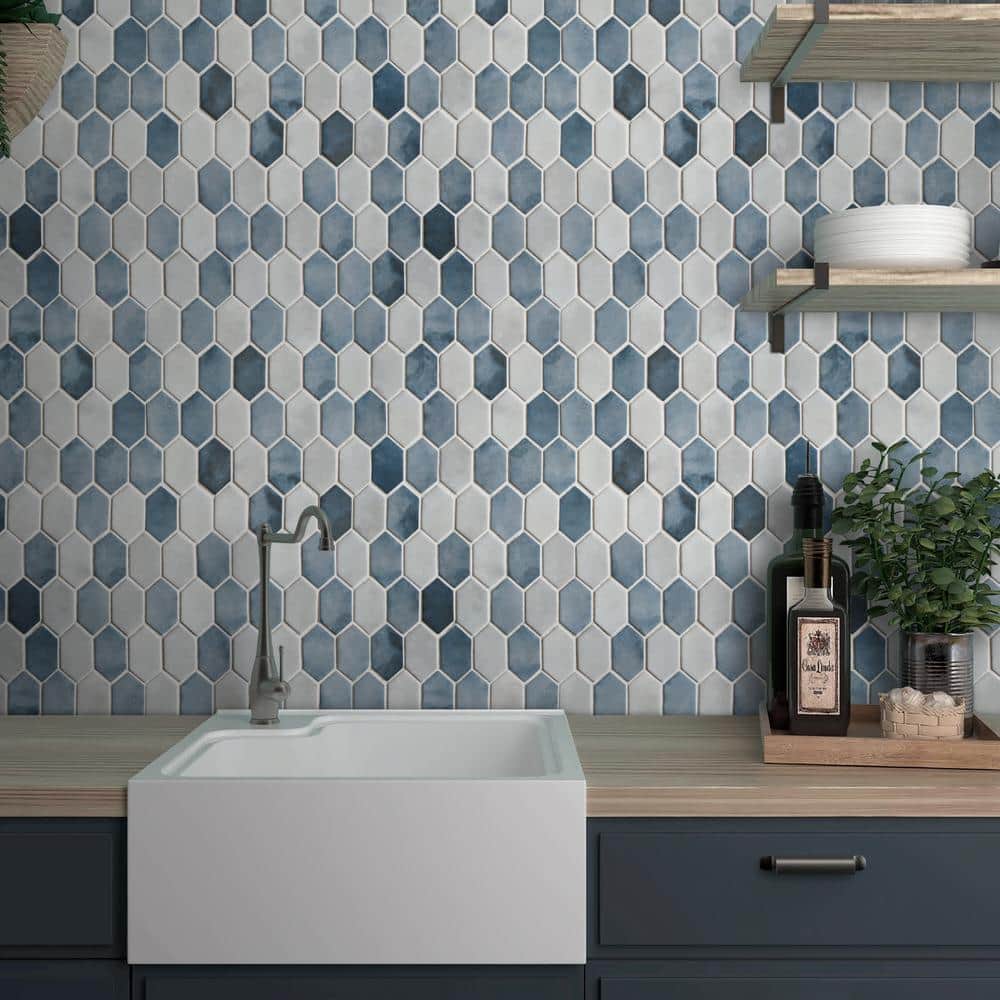 10.75" x 10.12" Hexagonal Recycled Glass Wall & Floor Tile