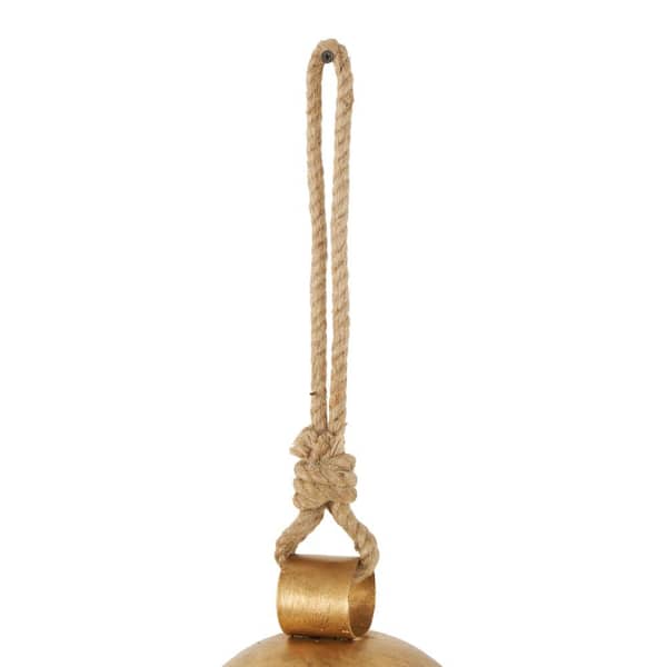 Litton Lane Gold Metal Bell Decorative Bell with Jute Hanging Rope