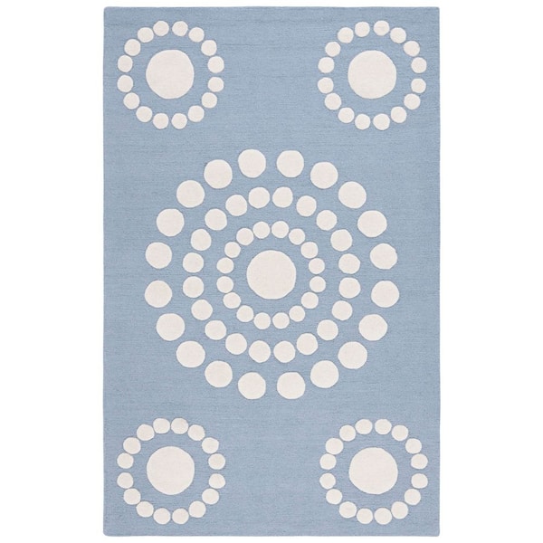 Kids 4 ft. x 6 ft. Blue/Ivory Floral Polka-Dot Area Rug