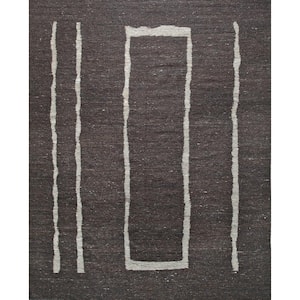 Brown Hand-Woven Wool Contemporary Natural Wool Flat Rug, 8 ft.  x 10 ft. , Area Rug