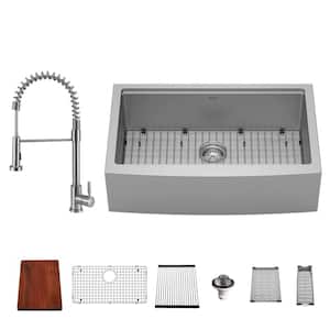 All-in-One Stainless Steel 33 in. Single Bowl Apron-Front Farmhouse Workstation Kitchen Sink with Faucet and Accessories