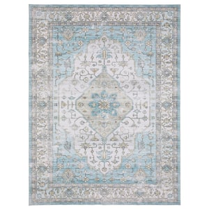 Harmony Medallion Blue 7 ft 6 in. X 10 ft. Polyester Indoor Machine Washable Area Rug