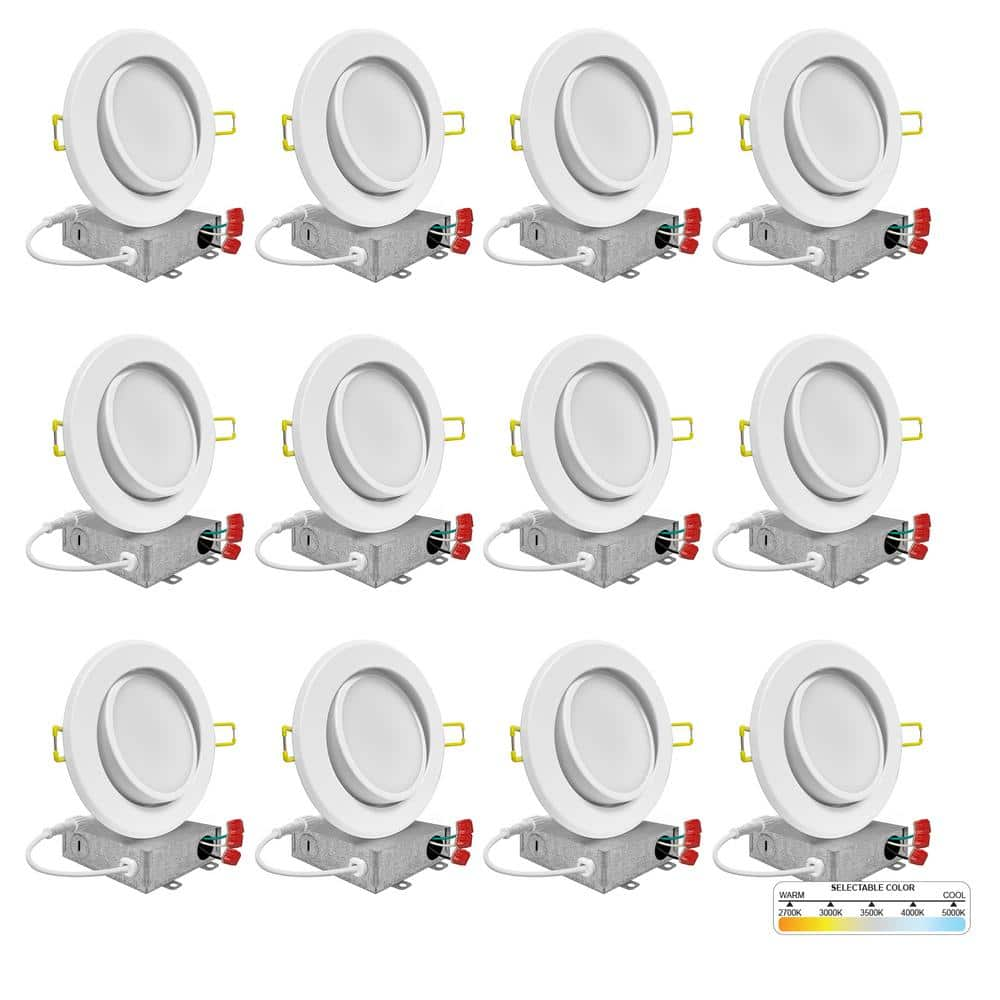 NUWATT 12 Pack 4 inch MR16 Retrofit LED Recessed Lighting, 5CCT Selectable 2700K/3000K/3500K/4000K/5000K, 10W 600lm Dimmable Low Voltage LED