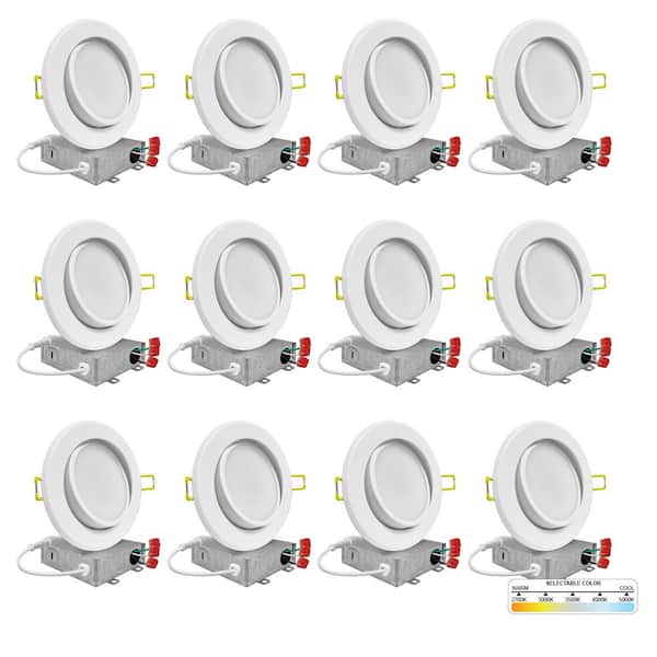 NuWatt 4 in. LED White Adjustable Ultra Slim Canless Integrated LED Recessed Light Kit 5 CCT 2700K to 5000K Dimmable (12-Pack)