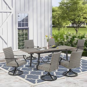 7-Piece Wicker Outdoor Dining Set, Extendable Table and Swivel Dining Chairs