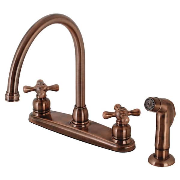 Kingston Brass Vintage 2-Handle Deck Mount Centerset Kitchen Faucets with Side Sprayer in Antique Copper