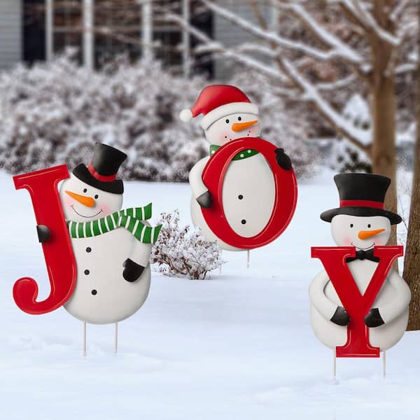 Glitzhome 48.23 in. H Metal Vertical JOY Snowman Yard Stake or Horizontal  Snowmen Family Stake (KD, 2 Functions) 2010200004 - The Home Depot