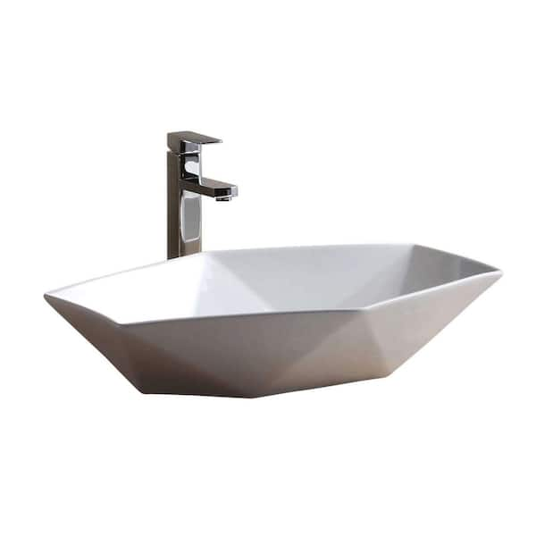 FINE FIXTURES Modern White Vitreous China Rectangular Vessel Sink