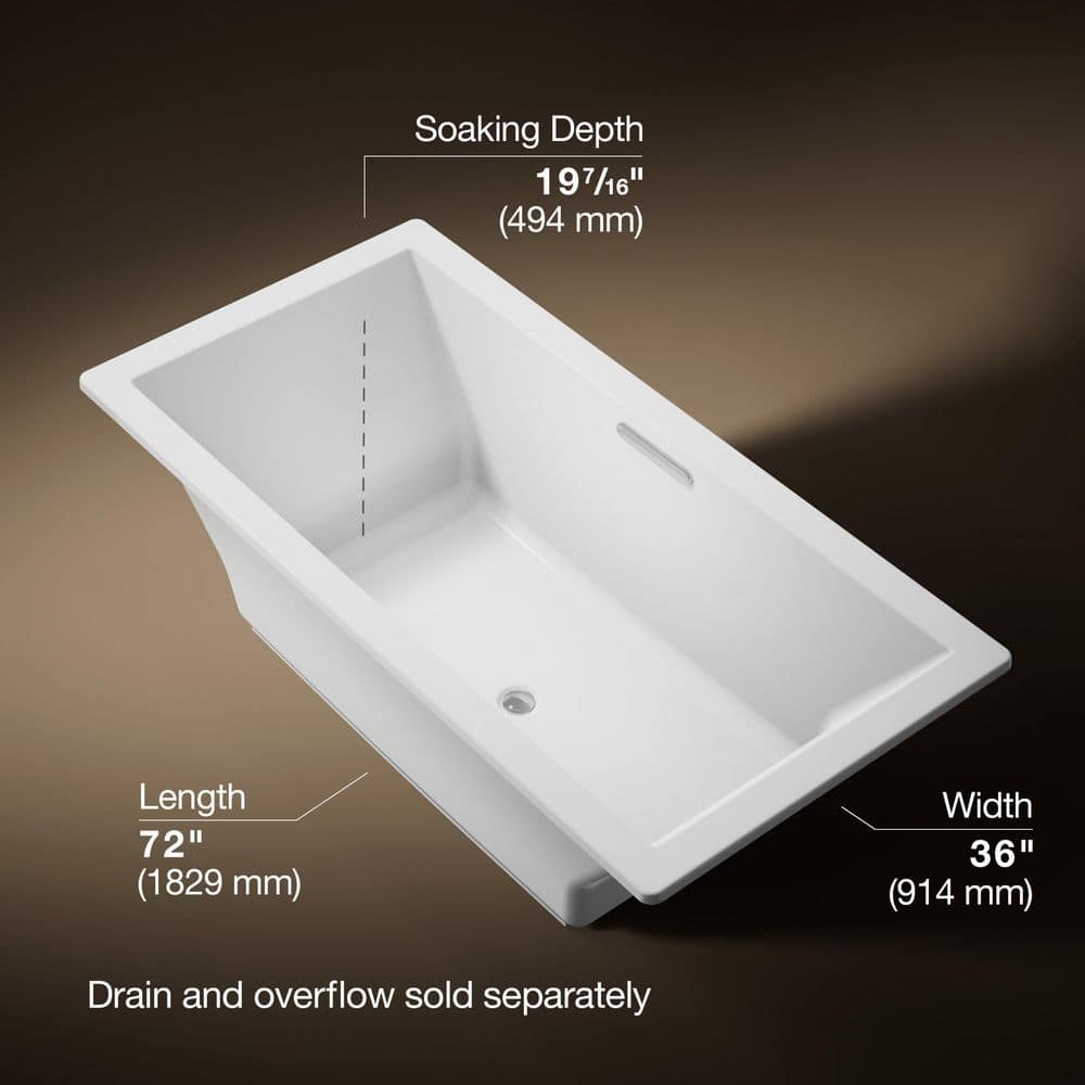 KOHLER Underscore Rectangle 72 In. Rectangular Drop-in Bathtub With Bask Heated Surface In White K 1834 W1 0
