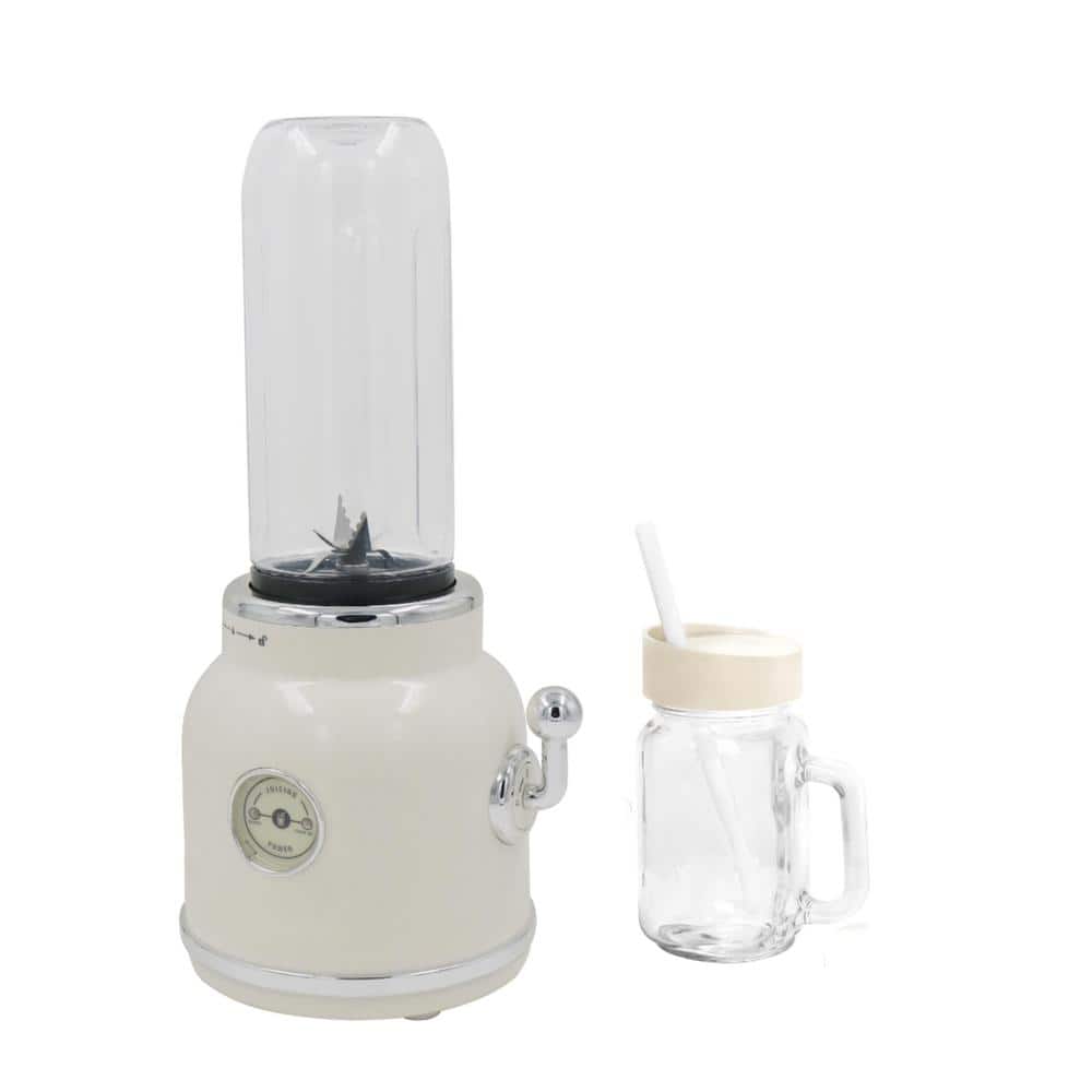 20.3 oz. and 16.9 oz. 2-Speed Cream Retro Smoothie Maker/Blender with 2-Tra