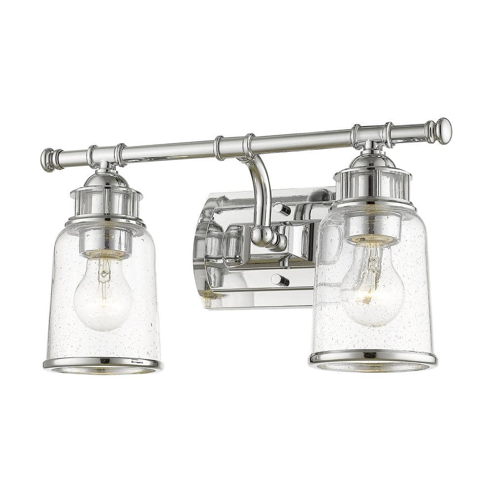 Polished Chrome 2-Light Outdoor Vanity with Clear Seeded Glass